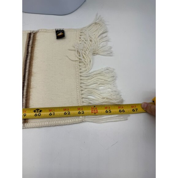 Ccahuantico Women's Alpaca Wool Scarf Beige Brown Stripe Thermal 63" - Picture 7 of 8